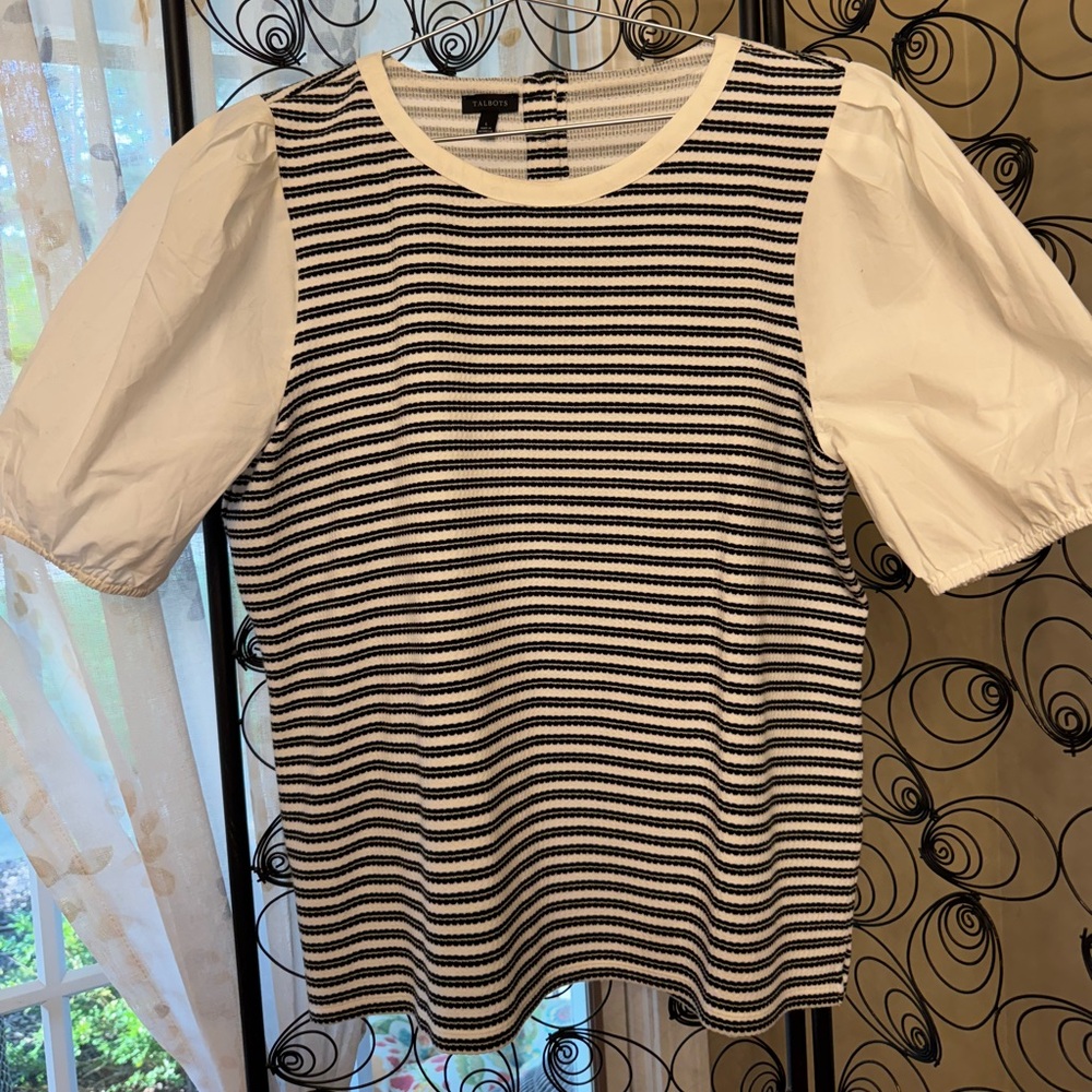 Talbots Woven Sleeve Crewneck Tee